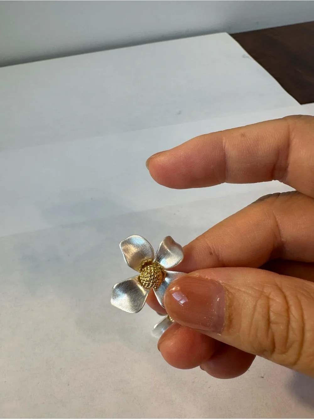 Silver and Gold Flower Stud Earring - Elegant Petal Design